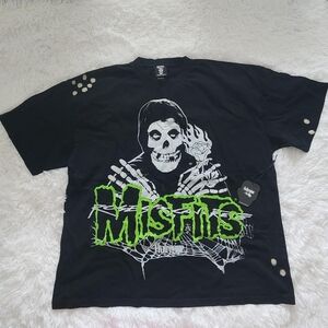 Misfits Black Graphic Tee with Neon Green Logo XL